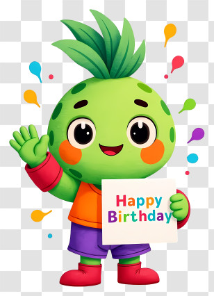 Plant Mascot Celebrating Birthday - Happy Birthday Green Mascot Transparent PNG