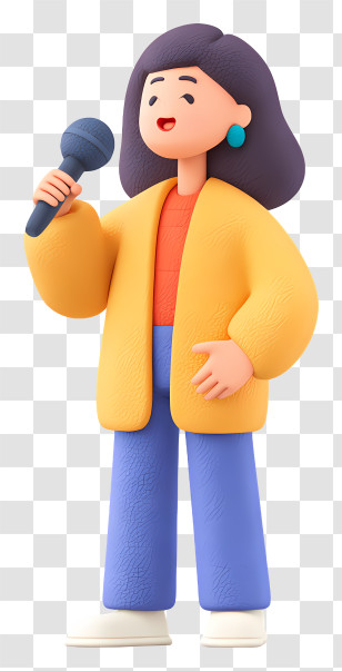 Woman Singing Karaoke - Cartoon Woman Singing With Microphone Transparent PNG