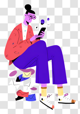 Texting - Person Checking Messages Amid Mail Pile Transparent PNG