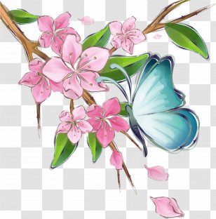 Animation Cartoon - Flower - Pink Butterfly Transparent PNG