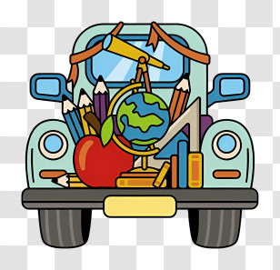 School Supplies - Truck With School Supplies And Globe Transparent PNG