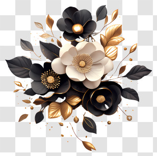 Ranunculus Flower - Elegant Black And Gold Flower Arrangement Transparent PNG