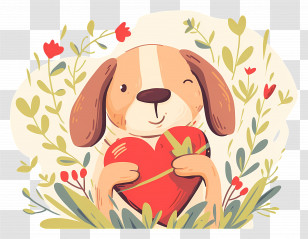Dog Heart - Cute Dog Holding A Heart Transparent PNG
