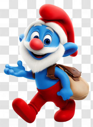 Papa Smurf - Blue Cartoon Character With Red Hat And Bag Transparent PNG