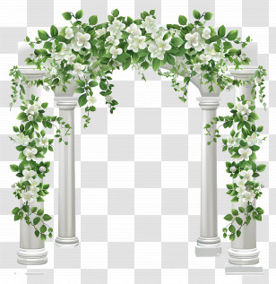 Wedding Arch - White Column Arch With Greenery Transparent PNG