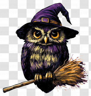 Halloween Owl - Illustration Of An Owl Wearing A Witch Hat Transparent PNG