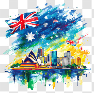 Australia Day - Colorful Australian Flag And Cityscape Illustration Transparent PNG