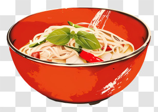 Som Tam - Noodles With Basil And Chili In Red Bowl Transparent PNG