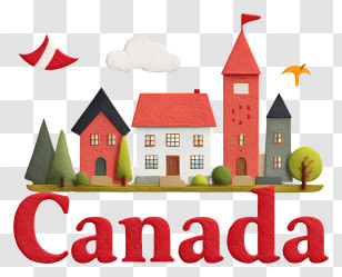 Canada Day - Canada Flag With Cute Doodle Houses Transparent PNG