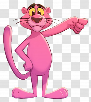 Pink Panther - Pink Cartoon Panther Pointing Transparent PNG