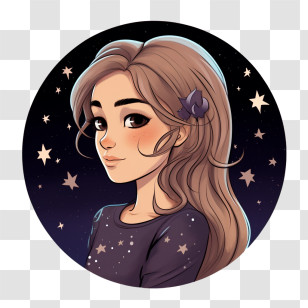 Fashion Girl
 - Girl With Brown Hair And Starry Background Illustration Transparent PNG