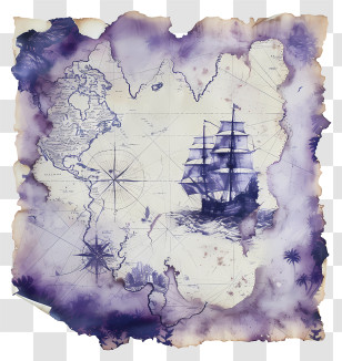 Treasure Map - Vintage Nautical Map With Ship Transparent PNG