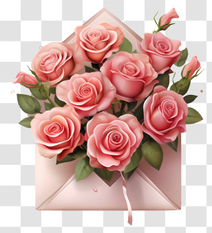 Envelope Heart - Pink Roses In An Envelope For Special Occasions Transparent PNG