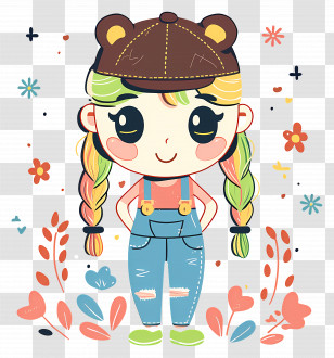 Cute Cartoon Girl - Cute Girl With Braids And Hat Transparent PNG