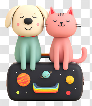Dog Cat Sitting On Suitcase - Dog And Cat Sitting On Space Suitcase Transparent PNG