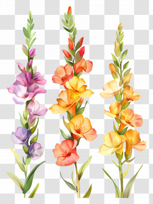 Snapdragon Flowers - Colorful Gladiolus Flower Illustration Transparent PNG