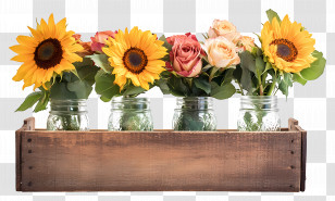 Flower Mason - Sunflower And Rose Bouquet In Rustic Box Transparent PNG