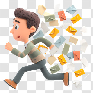 Hurrying Office Worker Escaping - Running Man With Envelopes Cartoon Transparent PNG