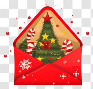 Red Envelope - Christmas Card With Red Envelope And Tree Transparent PNG