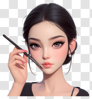 Anime Girl Putting On Makeup - Stylish Woman With Makeup Brush Transparent PNG