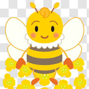 Honey Bee - Cute Cartoon Bee With Flowers Transparent PNG