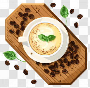 Watercolor Coffee - Coffee Cup With Beans And Leaves Transparent PNG