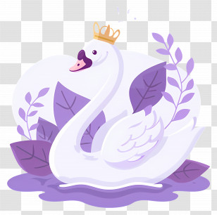 Cute Swan - Elegant Swan With Crown And Purple Background Transparent PNG