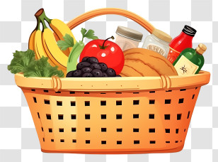 Grocery Basket - Basket Of Fruits And Bread For Healthy Living Transparent PNG