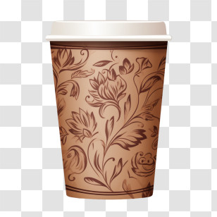 Paper Coffee Cup - Decorative Coffee Cup With Botanical Print Transparent PNG