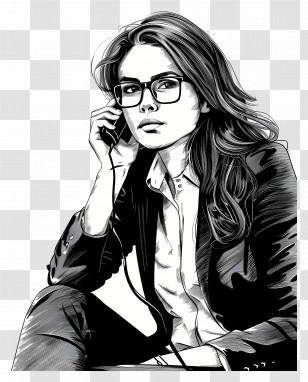 Office Worker - Business Woman With Glasses On Phone Transparent PNG
