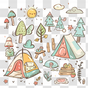 Summer Camp - Cute Camping Scene With Tents And Trees Transparent PNG