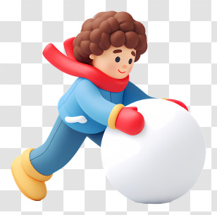 Child Pushing Snowball - Playful Child With Snowball Transparent PNG