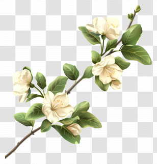 Cream Flowers - White Jasmine Flowers On Branch Transparent PNG