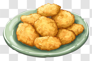 Chicken Nuggets - Illustration Of Crispy Chicken Nuggets On A Plate Transparent PNG