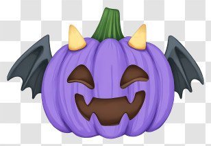 Watercolor Happy Pumpkin - Purple Pumpkin With Wings And Horns Transparent PNG