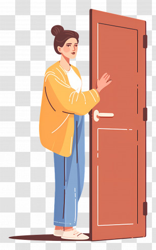 Woman Opening The Door - Woman Standing At Door Transparent PNG