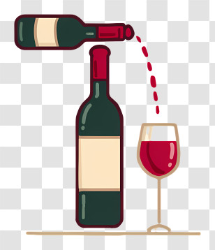 Wine Bottle Pouring - Wine Bottle And Glass Pouring Red Wine Transparent PNG