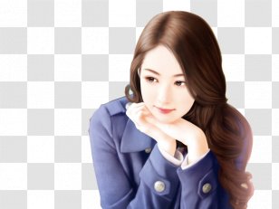 Chinese Art Painting Drawing Illustration - Frame - Intellectual Beauty Painted Blue Long Curly Hair Transparent PNG