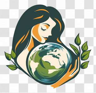 Earth Day - Woman Holding Earth With Leaves Transparent PNG