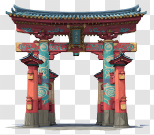 Ornate Torii Gate - Colorful Traditional Gate Transparent PNG