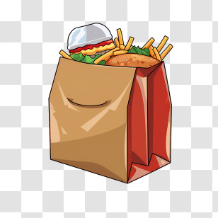 Food Delivery Bag - Paper Bag With Burger And Fries Transparent PNG