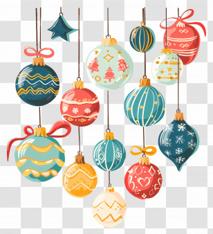 Christmas Glass Balls - Various Colorful Christmas Ornaments Transparent PNG
