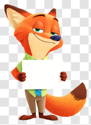 Nick Wilde Holding Blank Signboard - Smiling Fox Holding Blank Sign Transparent PNG
