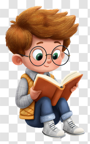 Fun Book Reading Boy - Boy With Glasses Reading Book Transparent PNG