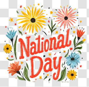 Happy National Day - National Day Floral Illustration Transparent PNG