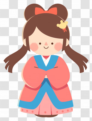 Japanese Festival Doll - Cute Girl In Traditional Pink Dress Cartoon Transparent PNG
