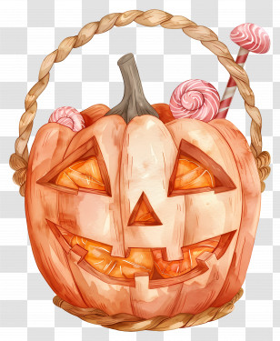 Halloween Basket - Pumpkin Basket With Candies For Halloween Transparent PNG