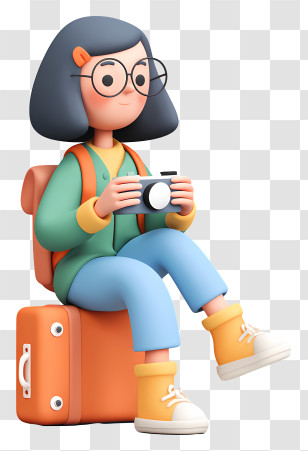 Girl Doing Travel Blogging - Traveler Girl Cartoon With Camera Transparent PNG