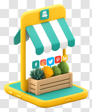 Smartphone Online Shopping - 3D Mobile Storefront With Plants Transparent PNG