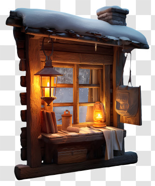 Snowy Cabin Window - Cozy Snowy Cabin Window Scene Transparent PNG